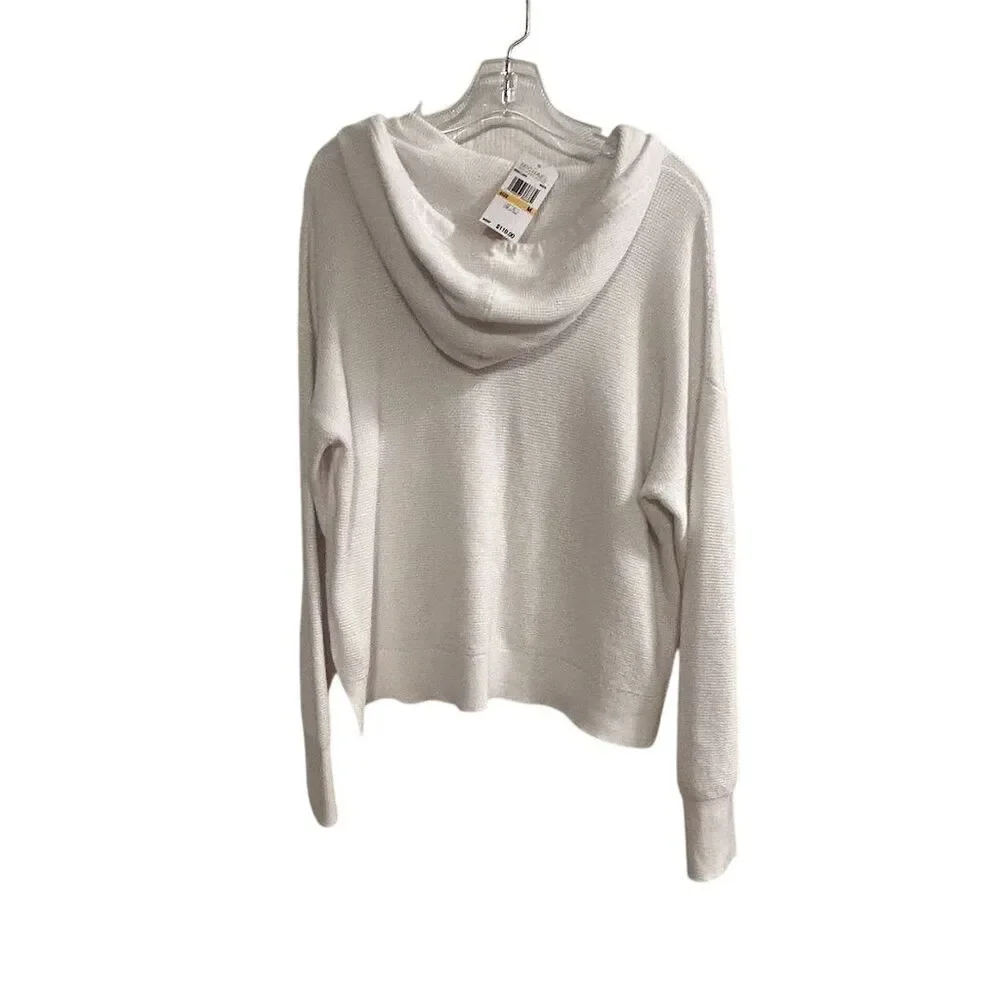 Michael Kors Women's White Ribbed Hoodie Sweater Size M‎ Pullover
